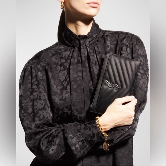 SAINT LAURENT Monogramme Quilted Calfskin Zip Pouch Black - Picture 5 of 15